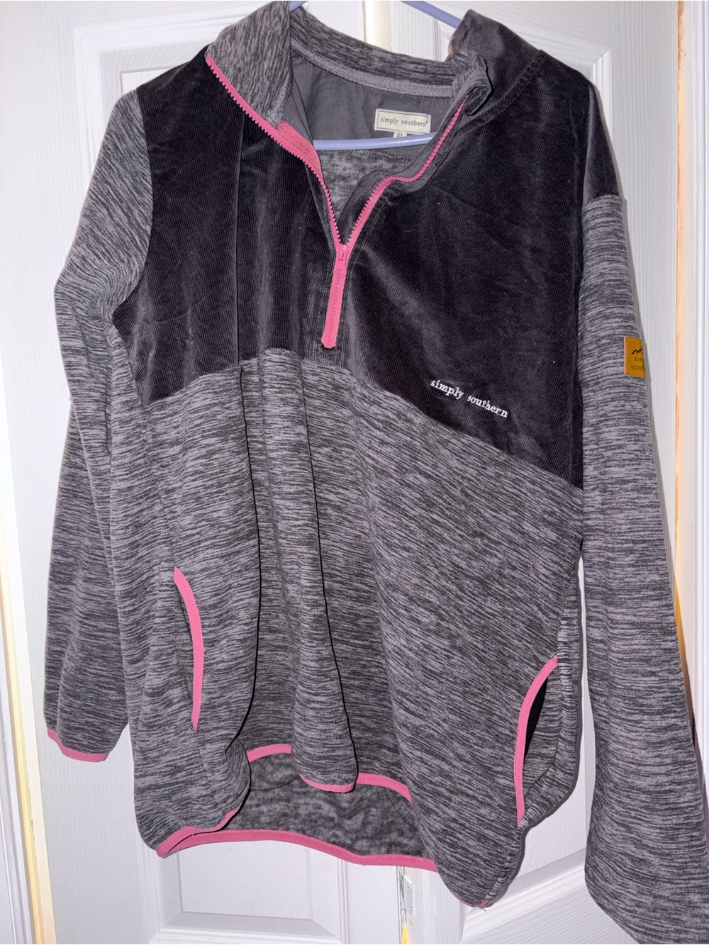 Simply Southern Heather Gray Pullover with Pink Accent
